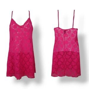Vintage Y2K Smart & Sexy Sleepwear Hot Pink Lace Chemise Nightie Size Medium